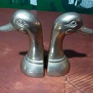 VINTAGE BRASS DUCK HEAD BOOKEND SET